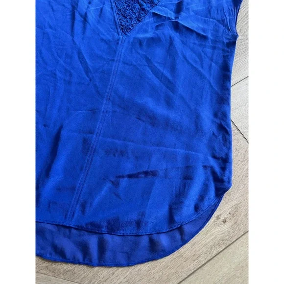Rebecca Taylor Blue Lace V Neck Cap Sleeve High Low Silk Blend Women Top Size‎ 4 - Picture 2 of 7